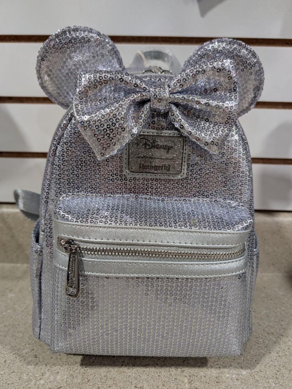 Loungefly Sequin Fun Disney Minnie Mouse Silver Ear Mini Backpack